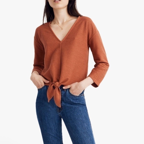 Madewell Tops - TEXTURE & THREAD MADEWELL BURNT ORANGE TEXTURED TIE FRONT TOP SIZE LARGE